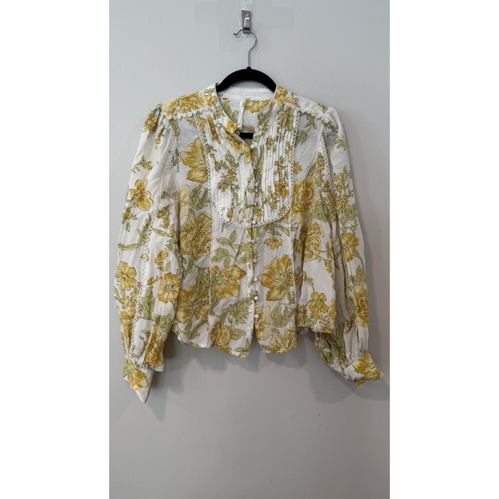 Anthropologie Floral Romantic Ruffle Pintuck Blouse Top Size Medium 3039 - Picture 4 of 14